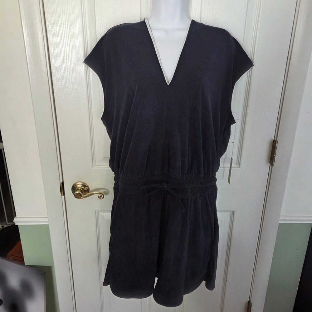 Summersalt NEW The V-Neck Romper Navy Blue Organic Cotton Terry XL Beach Summer